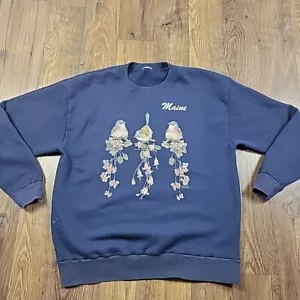 Vintage State of Maine Sweatshirt Adult Large Blue Bird Floral Grandma - Picture 1 of 8