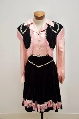 Pink Satin and Black Fringed Cowgirl Costume - Image 1 of 4