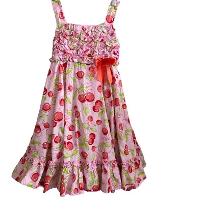 Vestido Savannah Swing Niña 6X Rosa Rojo Cerezas Columpio Tul Foto 1 de 4