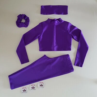(#279) Age 5/7 Freestyle Dance Long Sleeved Cropped Top/Capris Set Purple - Image 1 of 2