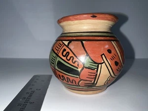 Talavera Style Mexican Eye Of The Guadalupe Mexican Inca Aztec Small Vase Vtg? - Picture 1 of 10