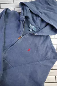 Vintage Y2K Polo Ralph Lauren Zip Up Jacket Drawstring Hoodie Men's Size Blue M - Picture 1 of 11