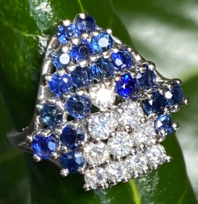 Art Deco Vintage Diamond Sapphire Ring  Estate Fine Jewelry 14K White Gold 6.5 - Image 1 of 4