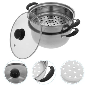 Cooking Steamer 2 Tier Steaming Pot Set Stainless Steel Soup Gas Stove with - Picture 1 of 12