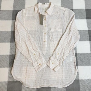 NWT J. Crew Womens Classic Button Down Shirt Long Sleeve White Pink Size 4 - Picture 1 of 11