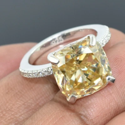 4CT Champán Amortiguador Tratados Diamante Anillo En 925 Plata de Ley Gran - Imagen 1 de 4