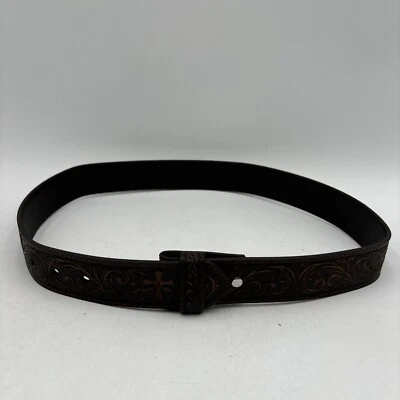 Nuevo sin etiquetas Cinturón Occidental Nocona Damas Marrón Tooled Floral y Cruzado sin Hebilla Talla S Foto 1 de 3