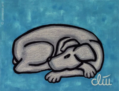 JACQUELINE DITT - Hund auf blauem Grund A4 Druck n.Gemälde Hunde Bilder dog Tier - Bild 1 von 3