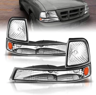 Подходит для 1998-2000 Ford Ranger хром пара угловых ламп в сборе L + R 4 шт. НОВЫЙ НАБОР - Изображение 1 из 4