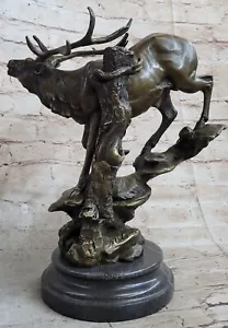 Elch Rentier Karibu Hirsch Bock Bronze Statue Skulptur Tierdeko signiert Kunst - Bild 1 von 10