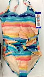 Carole Hochman One Piece Multi-Stripe Swimsuit UPF 50+, Size: Large - Picture 1 of 4