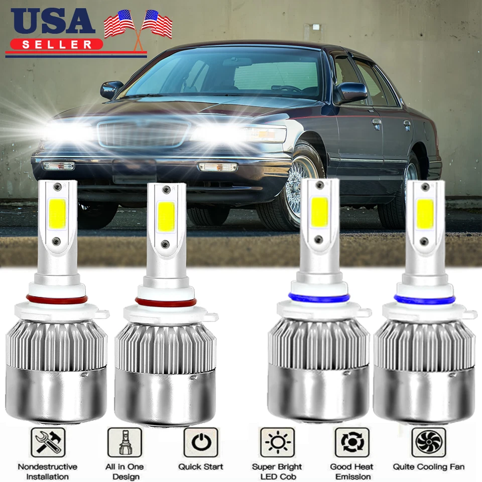 For Mercury Grand Marquis 1995 1996 1997 4X LED Headlights Bulbs 6000K 9005+9006 - Image 1 of 4