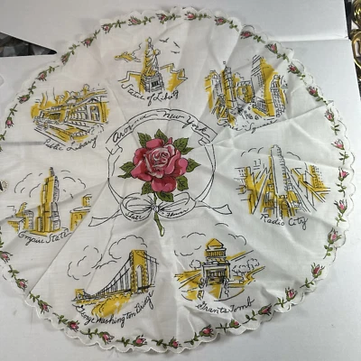 Vintage Handkerchief New York Circle Scarf Souvenir Manfield Tag White - Image 1 of 4
