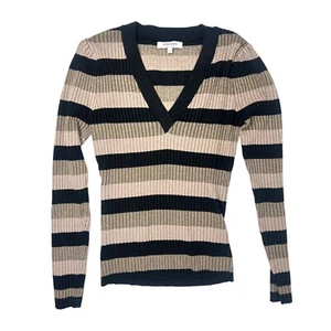MORGAN STRIPED GLITTER JUMPER BLACK GOLD METALLIC V NECK PARTY TOP 8 10 12 - Picture 1 of 5