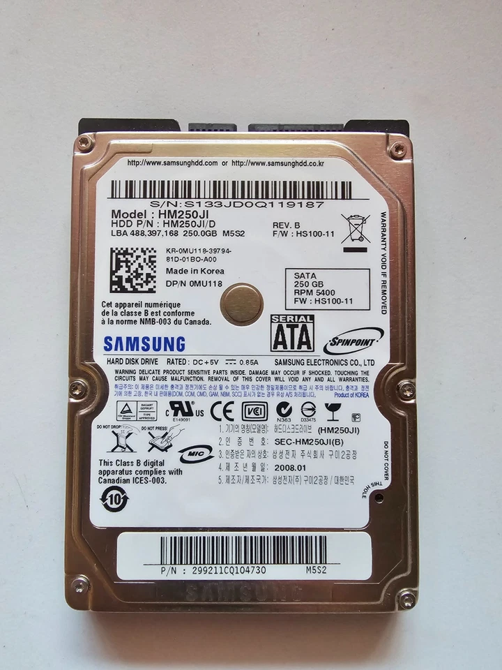 LAPTOP 2.5" INTERNAL HDD 256 GB SAMSUNG FORMATTED TESTED 5400 RPM SATA LAPTOP PC - Image 1 of 1