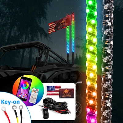 Cable látigo diseño llave + luces de látigo espiral RGB de 4 pies para Polaris Ranger 570 XP 900 Foto 1 de 4