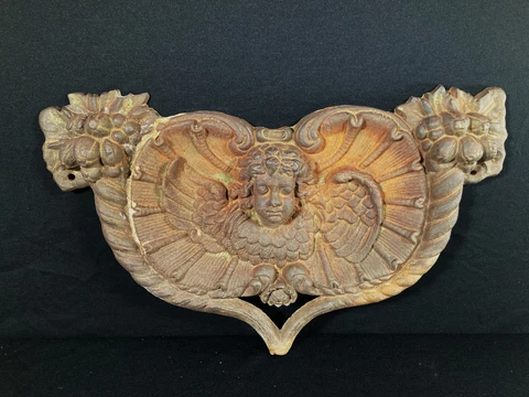 BEAUTIFUL ANTIQUE CAST IRON CHERUB OR ANGEL WALL PLAQUE - CIRCA 1880 Cover