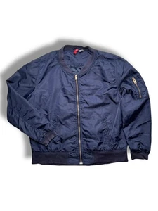 H&M Bomber Jacket Women’s Size 14 Navy Blue Lightweight Zip Classic Style VGC - Picture 1 of 10