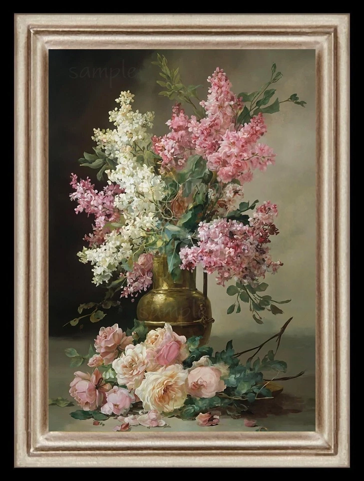 Imagen artística miniatura de lirios rosas rosadas naturaleza muerta de 1800 casa de muñecas 8887 Foto 1 de 1