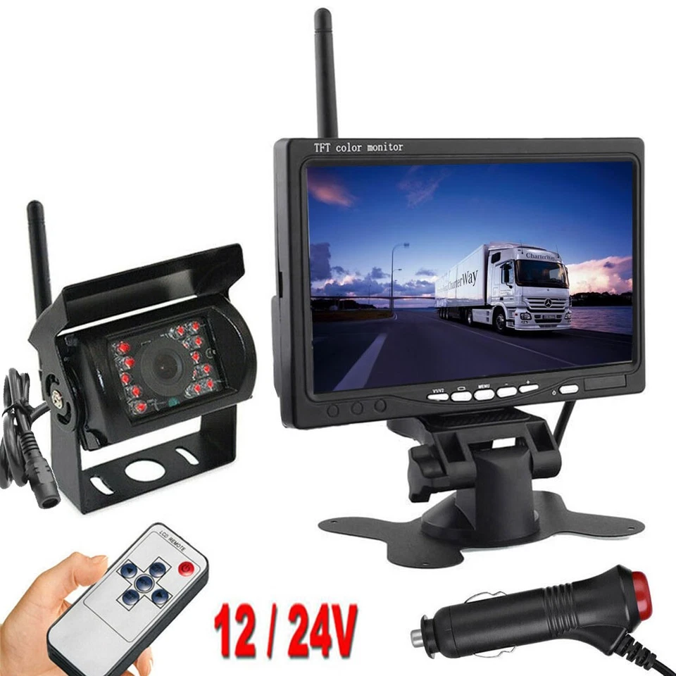 Wireless Rear View Backup Camera 7" Monitor Kit for Trailer Truck RVs Bus 12-24V - Image 1 of 4