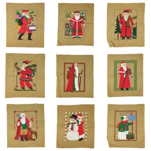 Lot 9 Prairie Schooler Finished Santa Cross Stitch Large Burlap Pillow or Frame - Picture 1 of 12
