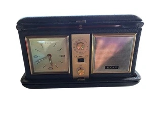 Vintage Sloan Travel Clock Radio Gold Leather Made in Japan TESTED - Picture 1 of 9