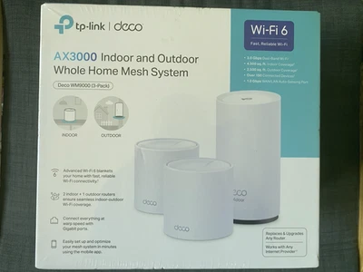 TP-Link Deco AX3000 Indoor / Outdoor Whole Home Mesh System WiFi 6 (3 Pack) NEW - Image 1 of 4