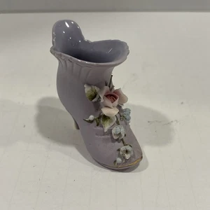 Vintage Lefton lila Porzellan Blumen Schuh 2961 Made in Japan - Bild 1 von 10