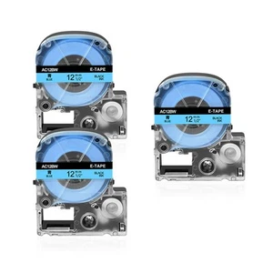 3 Stück Schwarz auf Blau Band Kompatibel mit Epson LW600 LK-4LBP KingJim SC12BW 1/2" - Bild 1 von 11