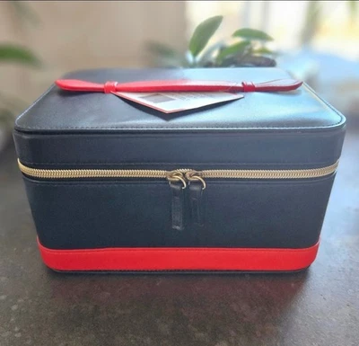 Shiseido Makeup Train Case (Hard Case) Carrier W/Mirror Black/Red Zip Close NEW! - Image 1 of 3