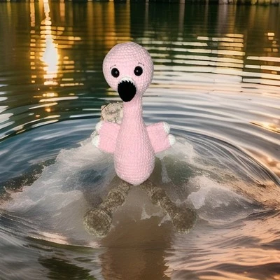 Peluche suave flamenco rosa ganchillo hecho a mano Foto 1 de 4