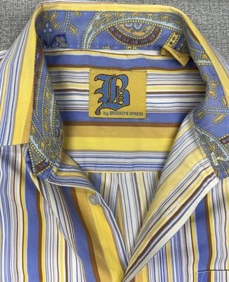 Camisa grande a rayas coloridas Brooklyn Express para hombre - cuello y puños florales -  Foto 1 de 4