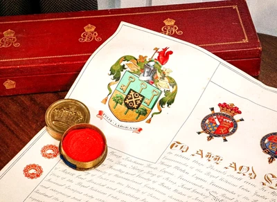 Редкий Королевский Король Георг V Грант Патента Герб Геральдика Коробка для Документов - Изображение 1 из 4