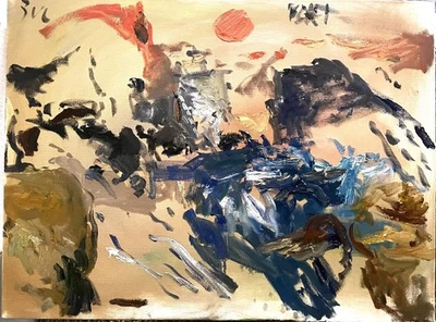 Pintura al óleo abstracta de paisaje marino sobre lienzo cubismo náutico 18x24 original firmada Foto 1 de 2