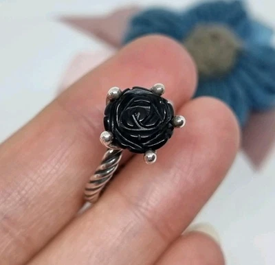 Genuine Pandora Black Onyx Rose Ring size 52 💕 925 ALE   — 第 1/4 张图片