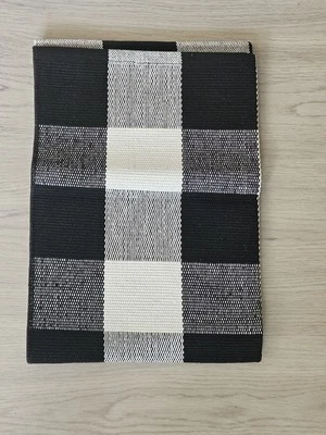 Buffalo Plaid Rug 60x90 cm Black&white Hand-Woven Checkered Door Rug - Image 1 of 4