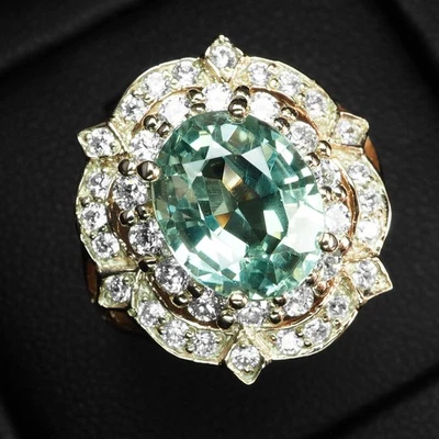 Anillos de halo hechos a mano de plata de ley 925 de 4,12 quilates de turmalina Paraiba verde espuma de mar Foto 1 de 4