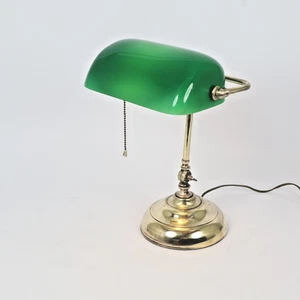 Antique Brass Desk Emerald 14"H Bankers Lamp USA - Picture 1 of 16