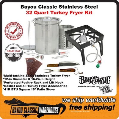 Kit Completo de Freidora de Pavo Inoxidable 32 Qt 41K BTU Estufa Cuadrada Patio 18 lb Pájaros Foto 1 de 4