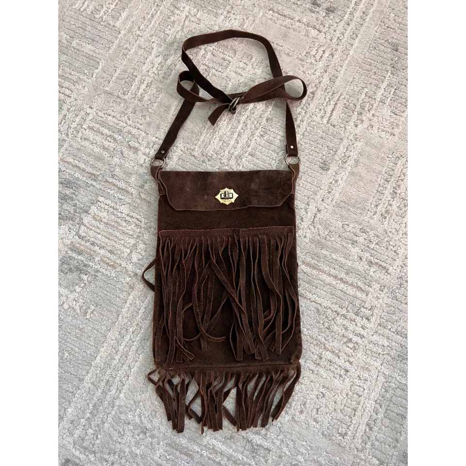 Genuine Leather Fringe Crossbody Bag Hecho en Mexico Boho Western Brown Purse - Image 1 of 4