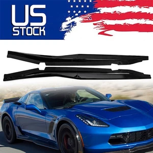 For 2014~2019 Corvette C7 Gloss Black Z06 Style Side Skirt Extensions Splitter - Picture 1 of 11
