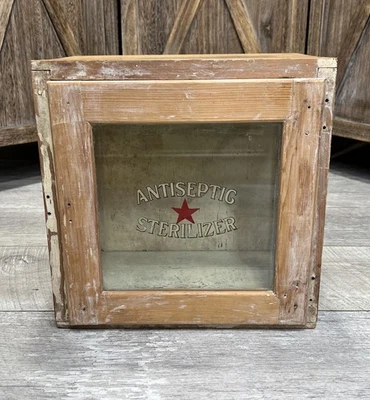 Antique Early 1900s Antiseptic Sterilizer Wood & Glass Cabinet Doctor or Barber - Image 1 of 4