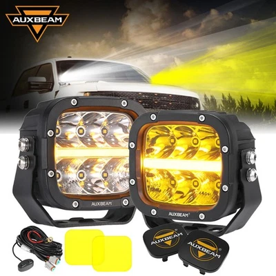 AUXBEAM 2X 5"inch LED Work Light White Amber DRL Combo Pods Offroad Lamp+Cover - Image 1 of 4