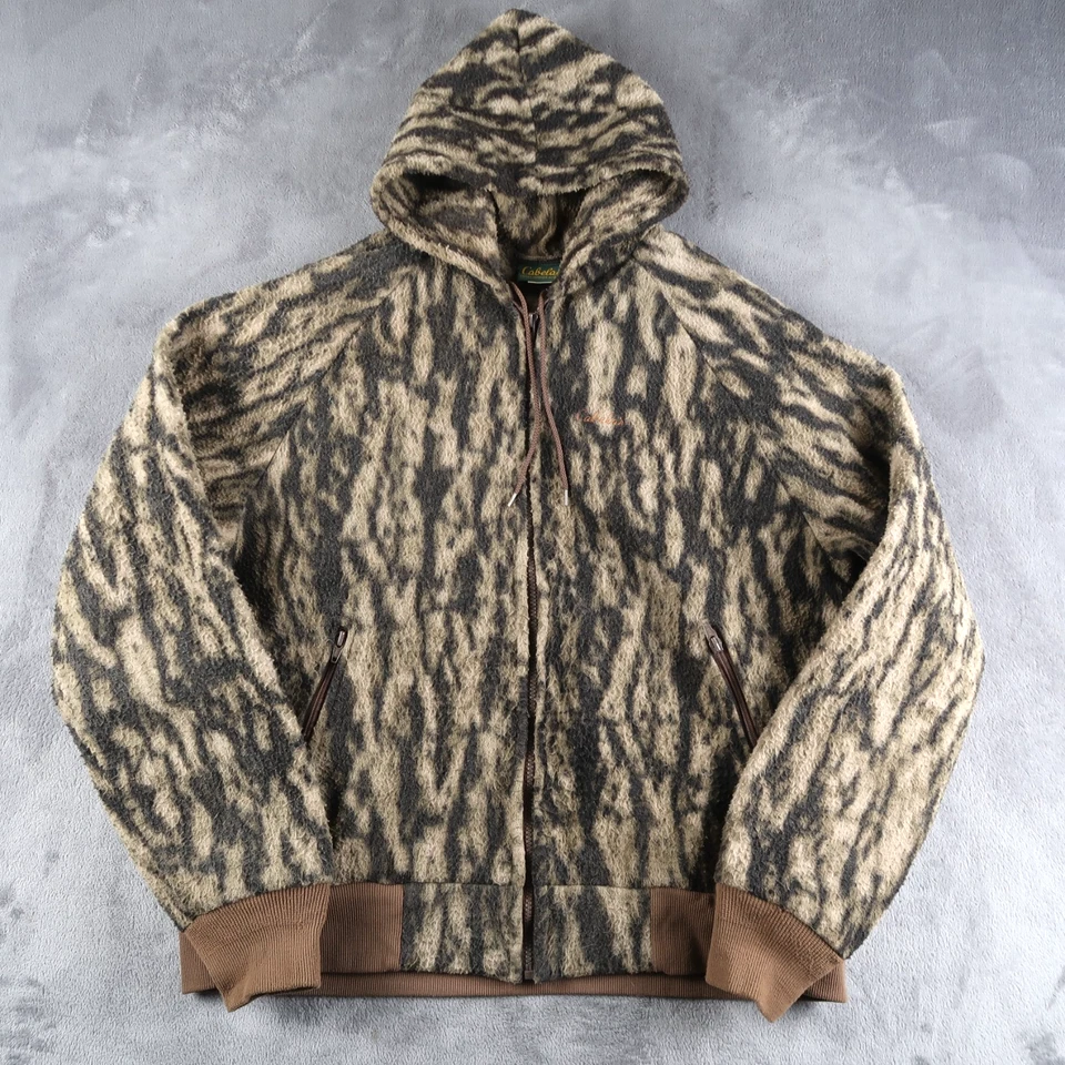 Vintage 80s Cabelas Full Zip Camo Fleece Jacket Size XL Hoodie Made In USA - Image 1 of 4