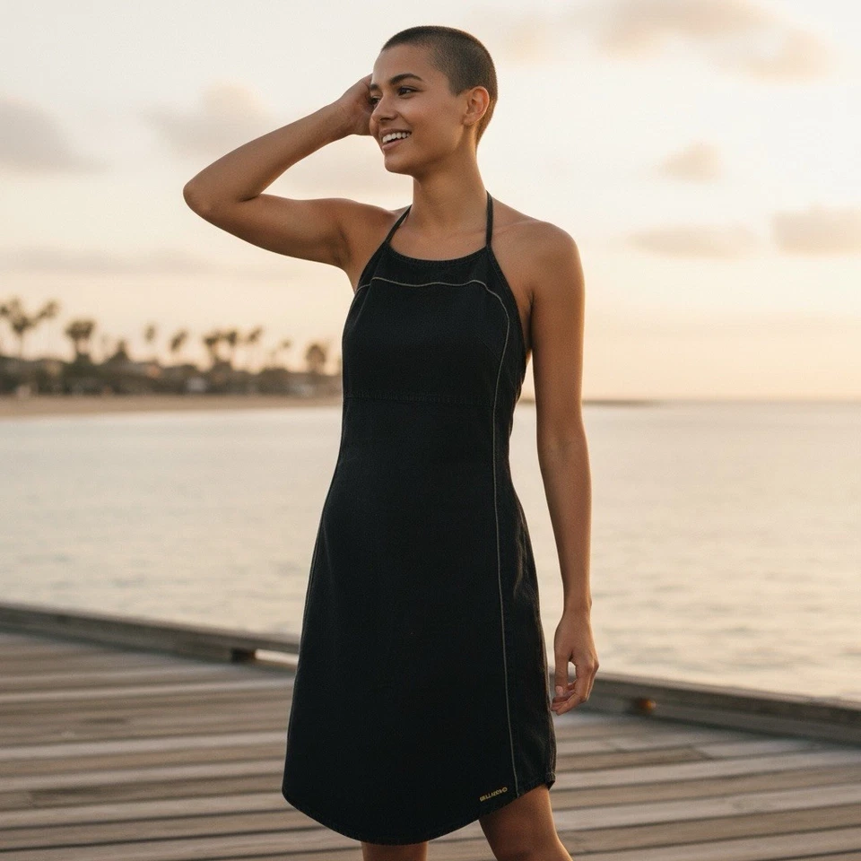 Billabong Dark Blue Denim Midi Halter Dress Size 3 (AUS Size 8) - image 1 of 4