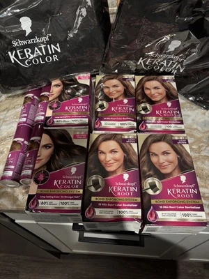 12pc Schwarzkopf Keratin Root Permanent Color gift sets 6.0 Light Brown Praline  - Image 1 of 4