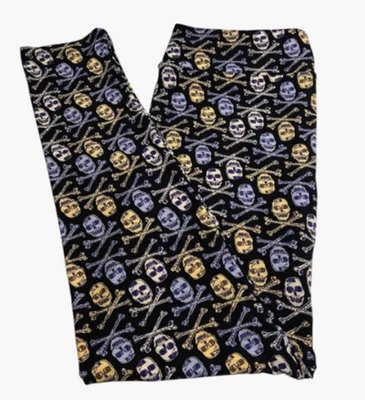 Леггинсы LuLaRoe TC2 высокие изогнутые 2 СИНИХ ФИОЛЕТОВЫХ кости ЧЕРЕП ДЛЯ ХЭЛЛОУИНА Веселый Роджер - Изображение 1 из 4