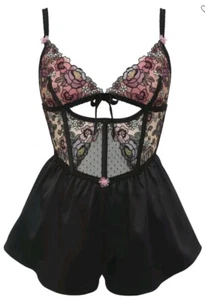 New! For love and lemons Clara floral lace romper NWOT black  - Picture 1 of 6