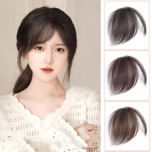 100% Real Human Hair Topper Toupee French Bangs Clip Hairpiece Wigs For Women - Picture 1 of 8