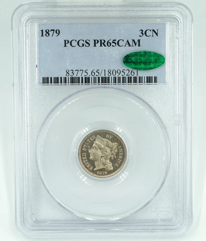 1879 PCGS & CAC PR65CAM Three Cent Nickel 3CN Cover